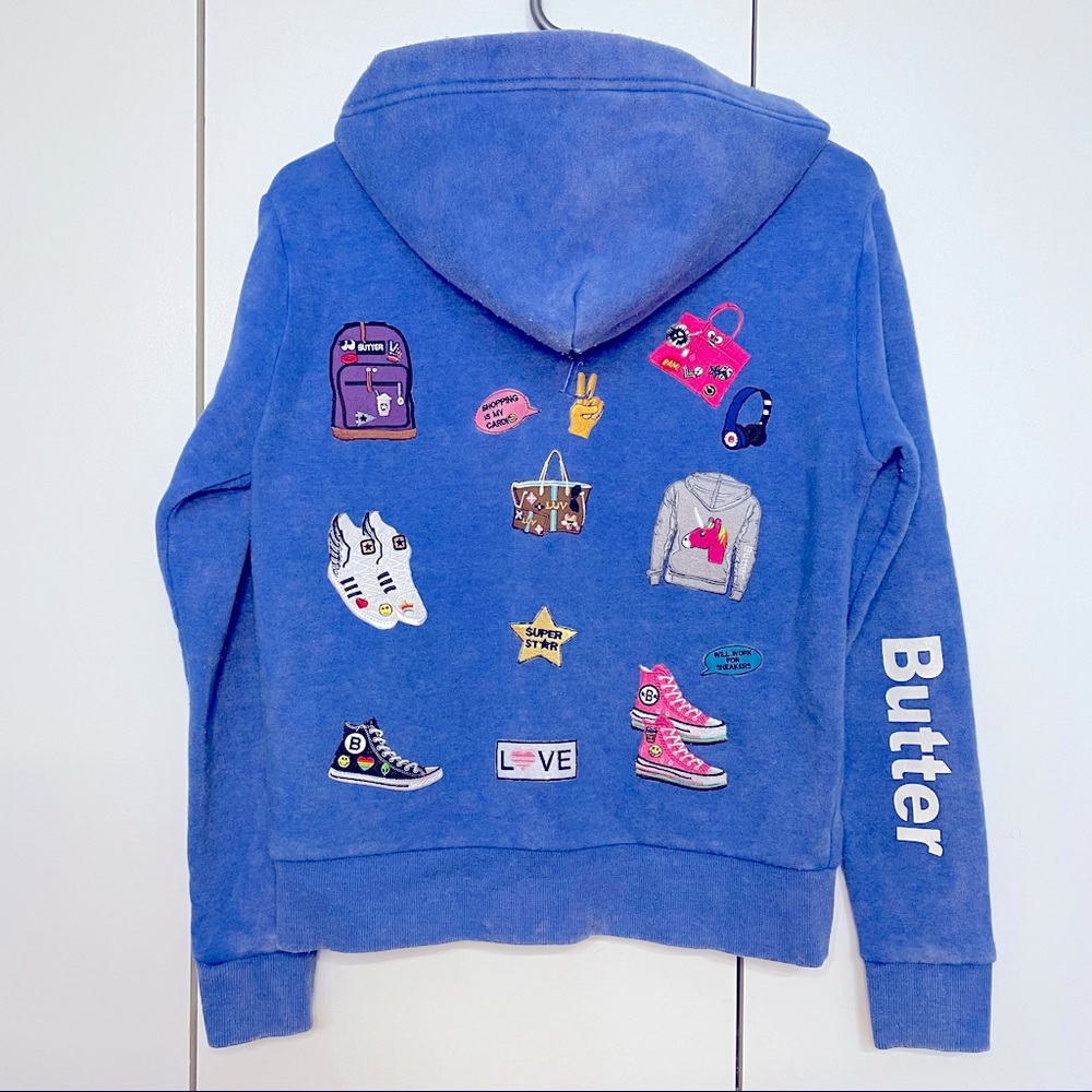 Butter Multi-patch Soft Zip Hoodie - Blue, Size L